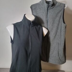 Lands' End Black & Gray Vest Fleece Soft Full Zip S Moc Neck  Soft OEKO-TEX Warm